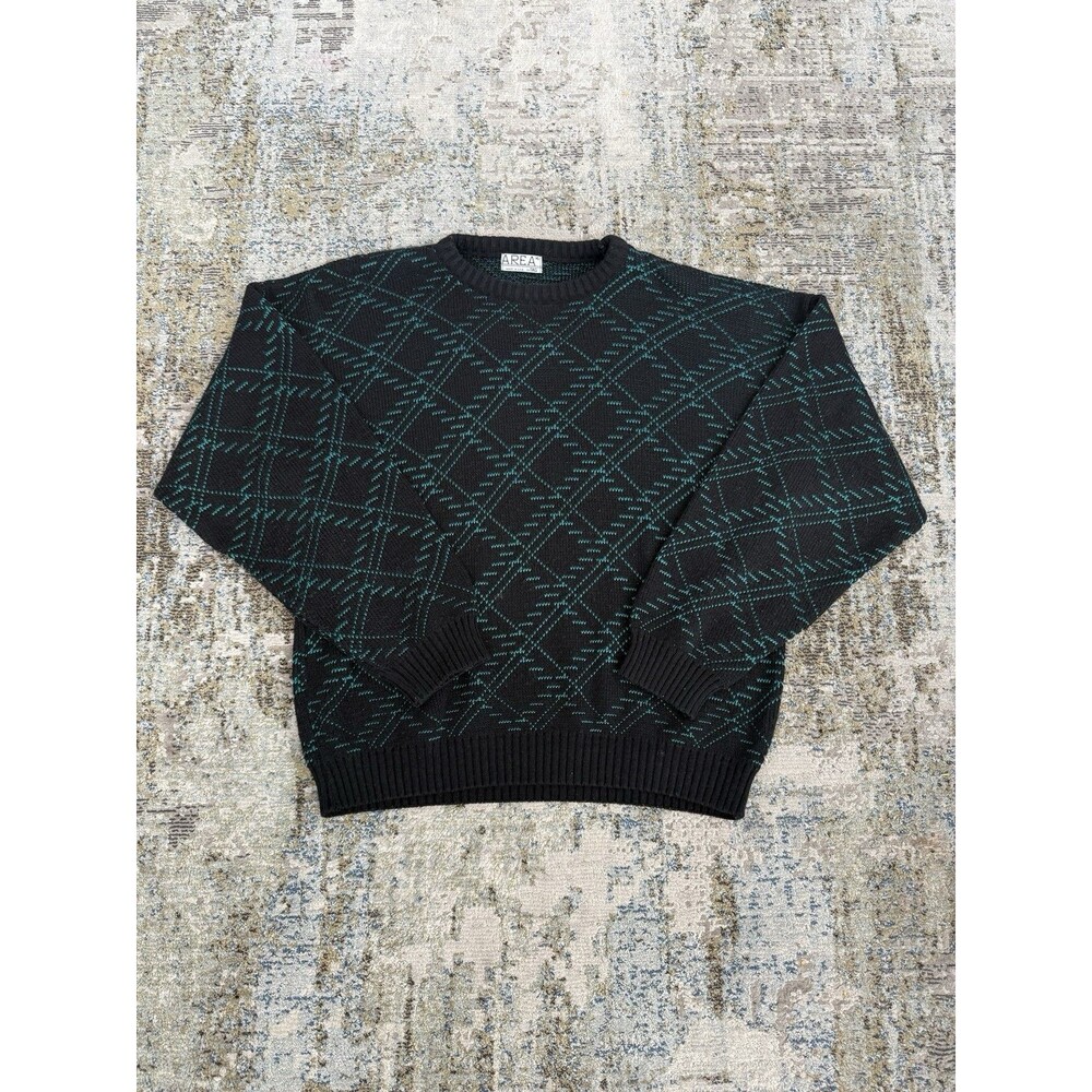 Area by Tag Sweater Mens L Black Gray Geometric Crew Neck Pullover Vintage USA